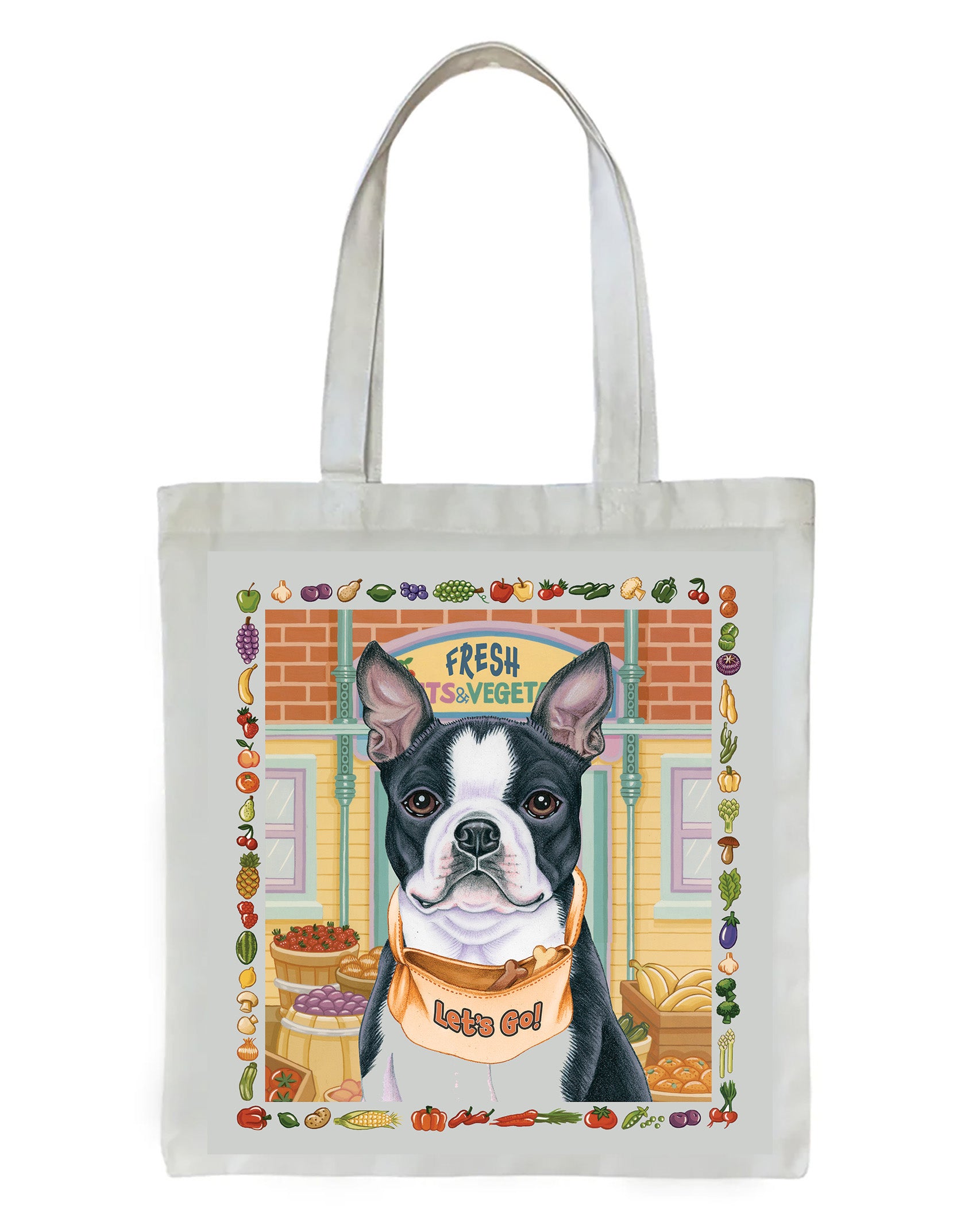 Illustrated Boston Terrier Linen Tote Bag
